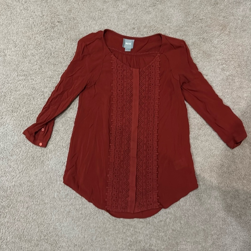 Maeve rust colored lace embellishment tunic size 0